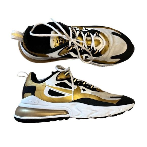 Nike Air Max 270 React Metallic Gold Sneakers Size 7.5 - Picture 6 of 14
